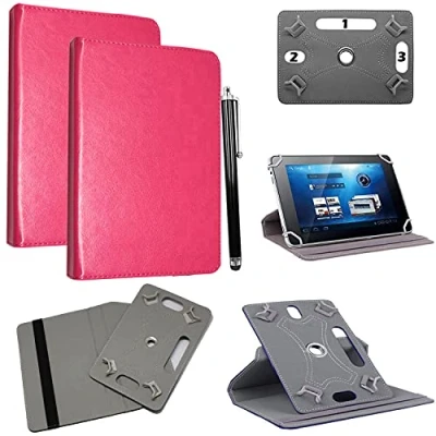 Image of Universal 7 Inch Tablet Case Cover Premium PU Leather 360 Degree Rotating Stand Folio Wallet + Free Stylus Pen (Pink)