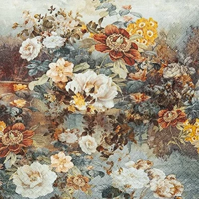 Image of 20 Small Cocktail Napkins Flowers as Plant Vintage Autumn Table Decoration Decoupage Napkin Technology 25 x cm