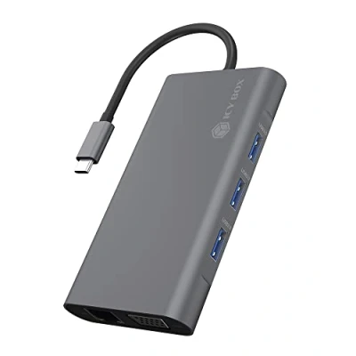 Image of ICY BOX USB C Docking Station (10 in 1) with 1x HDMI and VGA, for Notebook (Gigabit Ethernet, 3 3.0 Ports, PD 100W), IB DK4040 CPD