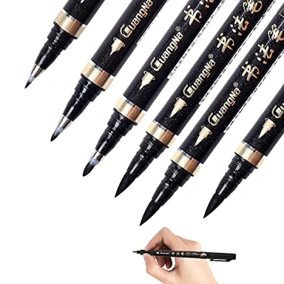 Image of Reastar Calligraphy Pens, 6 PCS Set for Beginners, Refill Brush Pens Lettering, Beginners Writing, Signature, Watercolor Illustrations, Design And Art Drawing (4 Sizes)