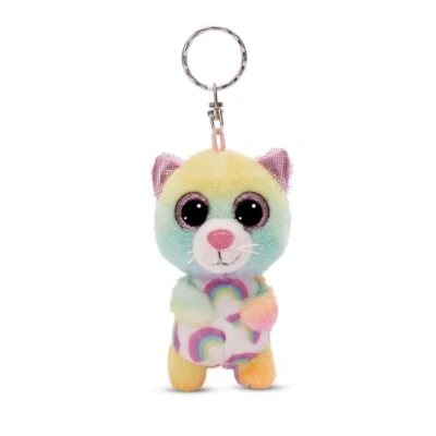 Image of NICI 49390 Keyholder GLUBSCHIS Cat Miss Mellie 9cm Colourful Sustainable Companion Cuddly Animal Pendant with Metal Ring to Hang on Keys, Cord, Bag, Standard Size