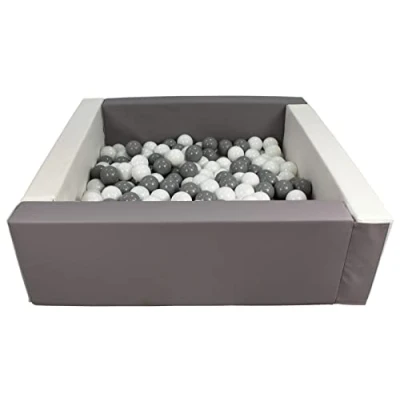 Image of Velinda Soft play ball pit, home indoor, outdoor, pit + 200 balls (Ball pit/balls colour: white, grey/white, grey)