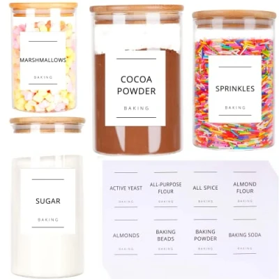 Image of 96 x Baking Pantry Labels Waterproof Stickers for Organisation Jars Glass Bottles Containers &amp; Kilner Storage Essentials Kitchen