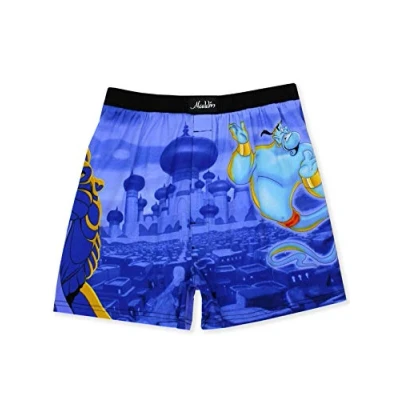Image of Disney Aladdin Genie Jafar Mens Briefly Stated Boxer Lounge Shorts (X Large, Blue/Multi)