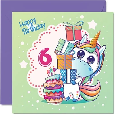 Image of 6th Birthday Card Girl Magical Unicorn Cake for 6 Year Old Girl, Age Girls Cards, 145mm x Cute Six Sixth Greeting