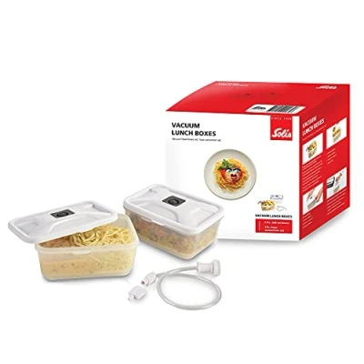 Image of Solis Vacuum Lunch Boxes (2X 600 ml) zer and Microwave Resistant Keeps Food Fresh for Longer, Storage of Prepared Meals 100% BPA