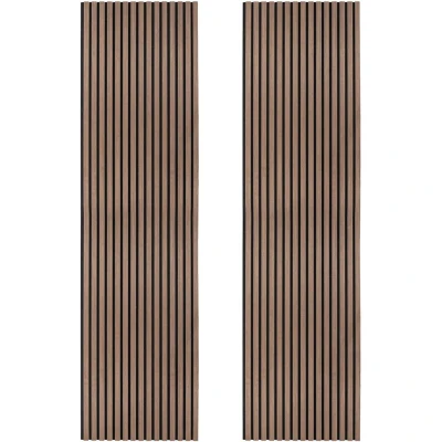 Image of Acoustic Slat Wall Panels x 2 Dark Walnut Luxury 3D Wood Veneer Modern Feature Slatted Panelling Interior or Ceiling 2400mm 600mm Felt Backing Sound Absorbing Easy Installation Fixing Kit