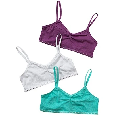 Image of Just Essentials Girls Back to School 3 Pack Cotton Crop Bra Tops UK Seller Turq/Purple 13 Years