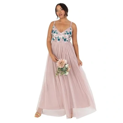 Image of Maya Deluxe Women&#039;s Maxi Dress Ladies Sleeveless Plunge V Neck Cami Floral Sequin Embellished Tulle A line for Occasion Ball Gown Frosted Pink 12