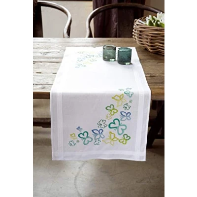 Image of Vervaco Embroidery: Runner: Butterflies in Green, 100% Cotton, Multi Colour, 40 x 2 20 cm