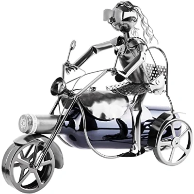 Image of BRUBAKER Wine Bottle Holder Motorcyclist Trike Tricycle Sculpture Stand Metal Gift for Motorcycle Fans