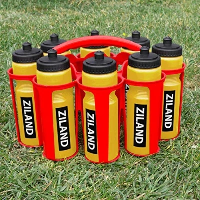 Image of Ziland Academy Easy Squeeze Water Bottle Set [8 x 700ml Bottles 1 Carrier] [Choose Your Colour] Designed for Sport Teams (Yellow Red Carrier)