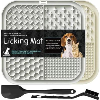 Image of Lesipee Licking Mat for Dogs &amp; Cats 2 Pack, Slow Feeder Lick Pat, Dishwasher Safe, Anxiety Relief Dog Toys Feeding Butter Yogurt Peanut, Pets Supplies Bathing Grooming Training Calming