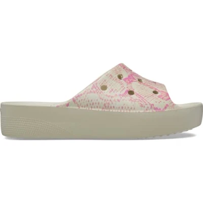 Image of Crocs Women&#039;s Classic Platform Slide Sandal, Bone/Multi, 7 UK