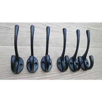 Image of IRONMONGERY WORLD® 6 X (3001) Black CAST Iron Victorian Coat Hooks HAT &amp; Hallway Hanging PEG Hook