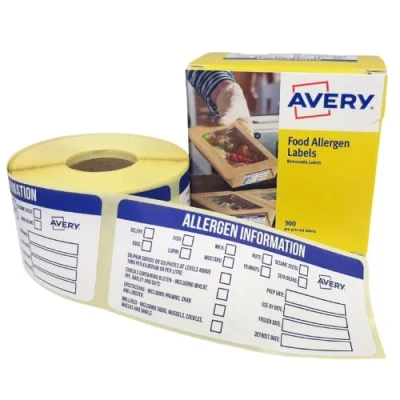 Image of Avery Allergen Labels 98x40mm, 300 pcs roll Labels, Blue and White, Food ALL9840