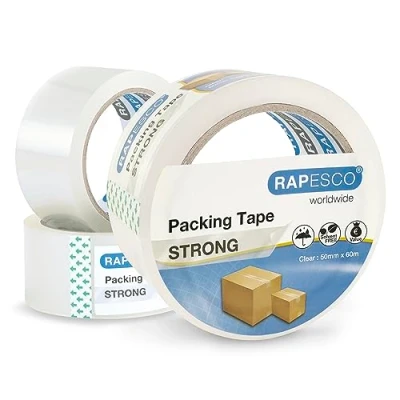 Image of Rapesco 1751 Strong Packing Tape 50mm x 60m, Clear, Pack of 3