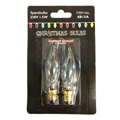 Image of Pack of 2 Screw in E12 Clear Replacement Christmas Candle Flicker Bulbs 230V 1.5W