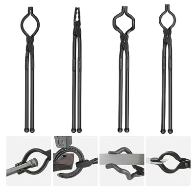Image of VEVOR Blacksmith Tongs, 18 4 Pcs, V Bit &amp; Wolf Jaw Carbon Steel with A3 Rivets, for Beginners Seasoned Bladesmiths