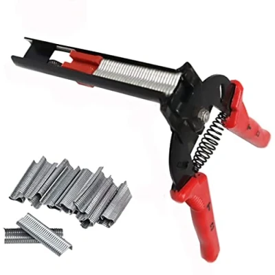 Image of Hog Ring Pliers Type M Clips Cage Clamp with 1200 Nails Kit Repair Installation Tools for Animals Cages Wire Fencing