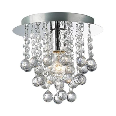 Image of Modern Silver Polished Chrome 1 Way Round Jewel Effect Droplet Flush Ceiling Chandelier Light Fitting