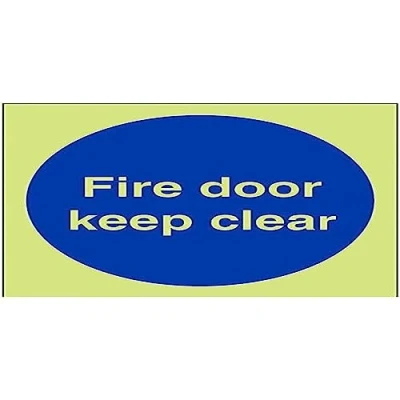 Image of V Safety Glow In The Dark Fire Door Keep Clear Mandatory Sign 100mm x Rigid Plastic