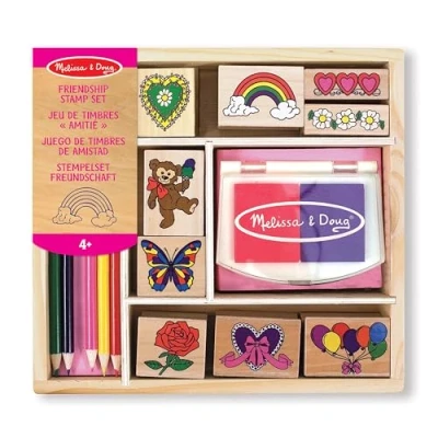 Image of Melissa &amp; Doug Friendship Wooden Stamps for kids, Colouring Sets Children Age 4, Craft kits Kids Printing Stamping, Art Set, Arts and Crafts 5, 6
