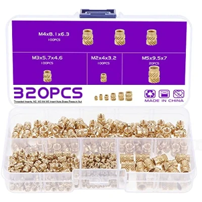 Image of Gueenky 320PCS Threaded Inserts 3D Printer, M2 M3 M4 M5 Knurled Brass Heat for Printer Plastic Parts