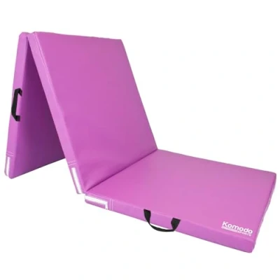 Image of Komodo Tri Folding Yoga Mat PVC Leather 6ft 5cm Thick Padded Floor Mats (Purple)