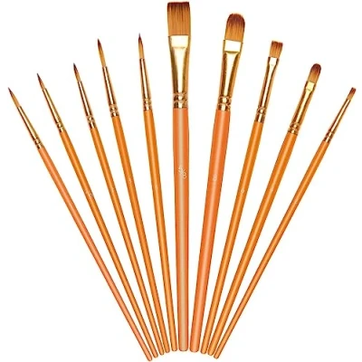 Image of Vicloon 10Pcs Paint Brushes, Professional Painting Brushes Set Nylon Hair Artist for Acrylic Oil Watercolor Gouache Face