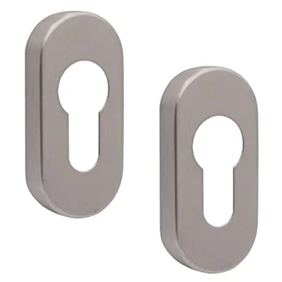 Image of Upright Euro Escutcheon Oval Shaped Keyhole Cover Satin Stainless Steel Pack of 2