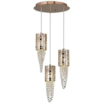 Image of Camden Ceiling Cluster Pendant 3 Light G9 Round Rose Gold, Mosaic Glass, Crystal