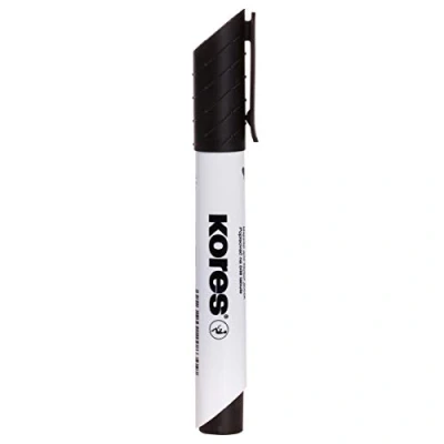 Image of Kores Black Whiteboard Marker Pens K XW1, Round Tip with Low Odour Ink Dry Wipe School Supplies, Office Supplies Pack of 12