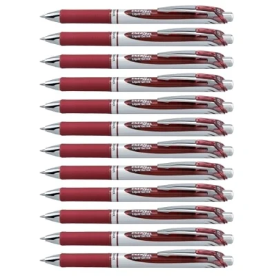 Image of Pentel BL77 BGX EnerGel Retractable Gel Rollerball Pen 0.7mm Ball Diameter = 0.35mm Line Width Refillable Ref [Pack 12] [Burgundy]