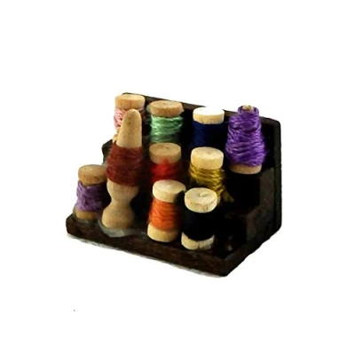 Image of Melody Jane Dolls House Miniature Haberdashery Sewing Accessory Box of Cotton Reels Threads