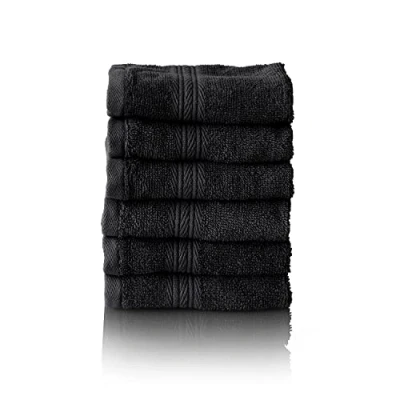 Image of Glart Premium Set of Terry Hand Towels, Colour: Black, 6X Flannels 30 X cm