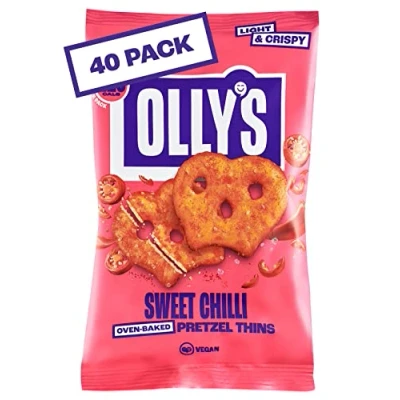 Image of Olly&#039;s Pretzel Thins, Sweet Chilli, 35g (Pack of 40), Handy Snack Pouches, Healthy Plant Based Vegan Snacks for Dipping, Low Calorie Snacks, Fat, Source Fibre, No Preservatives