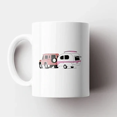 Image of Global Designs Campervan Illustration Pink Camper Caravan Camping Themed Ceramic Mug