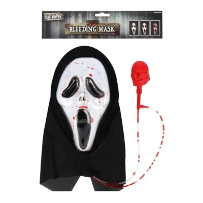 Image of HENBRANDT 1 x Screaming Ghost Mask with Blood Pump Scary Bleeding Face Cosplay Trick or Treat Halloween Fancy Dress Costume Accessories for Children and Adults