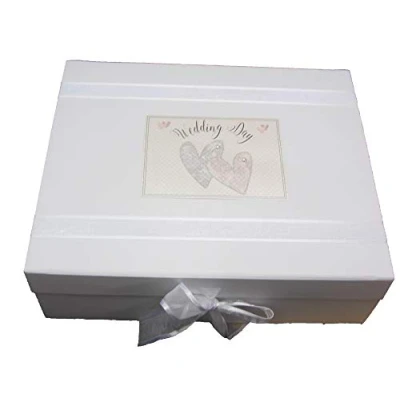 Image of White Cotton Cards &quot;Wedding Day&quot; Patterned Love Hearts Wedding Large Keepsake Box (NWH2X)