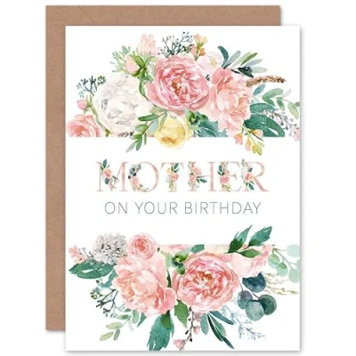 Image of Wee Blue Coo Watercolour Flower Birthday Mother Sealed Greeting Card Plus Envelope Blank inside