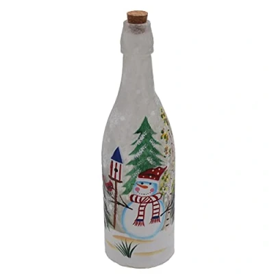 Image of Widdle Gifts Ltd Christmas 30cm Battery Light Up Glass Bottle with 10 LEDs Snowman 7039