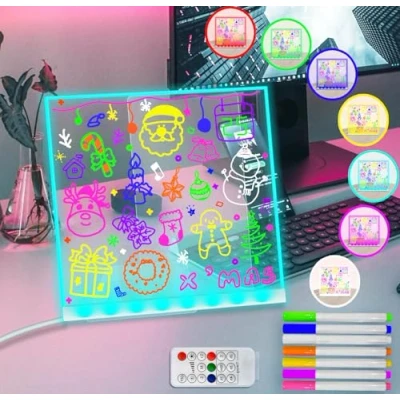 Image of Fanrui Acrylic Dry Erase Board Multifunctional 7 Colors Remote Control Light 5.9x5.9 Clear Desktop Note Memo with Timmer &amp; Dimmer, Rewritable Message Board, Soft Desk Lamp Gifts