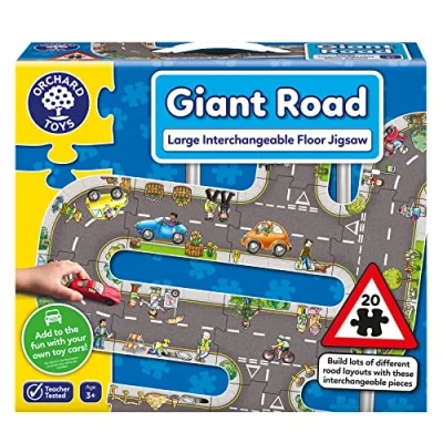 Image of Orchard Toys Giant Road Floor Puzzle Large Interchangeable Car Track Jigsaw Puzzles for 3 Year Olds Alternative Mat Toy Cars Educational Kids Toddlers Age 3+