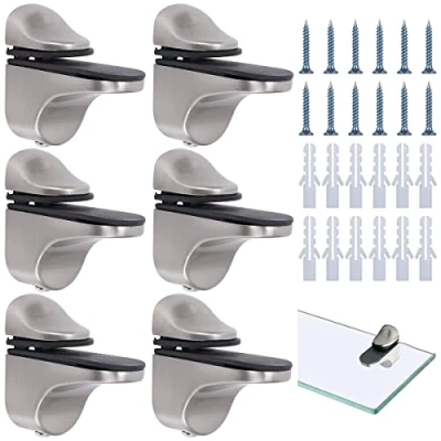 Image of Zliger 6 Pcs Glass Shelf Bracket Wall Mount Support Clamp Zinc Alloy Adjustable Heavy Duty for Bathroom Living Room