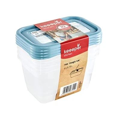 Image of keeeper 4 Piece Freezer Storage Box Set With Erasable Write On Lid, x 750 ml, 15.5 10.5 8.5 cm, Mia Magic Ice, Nordic Blue