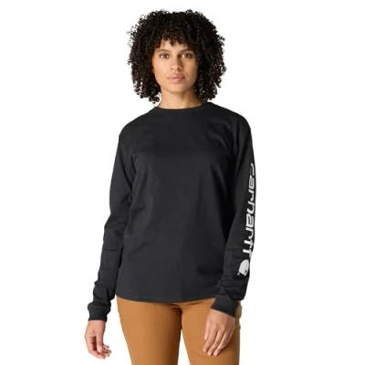Image of Carhartt Women&#039;s Loose Fit Heavyweight Long Sleeve Logo Graphic T Shirt, Black, M