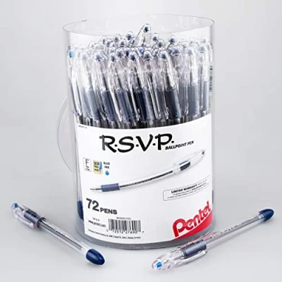 Image of Pentel RSVP Ballpoint Pen, (0.7mm) Fine Line, Blue Ink, 72pk Canister (BK90PC72C)