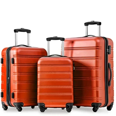 Image of ModernLuxe Suitcase, Set of 3 ABS Hard Shell Travel Trolley 4 Wheel Spinner, Expandable Lightweight Lockable Luggage Sets, 20, 24, 28 inch, Orange