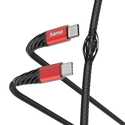 Image of Hama USB C to Extreme Cable (USB Connection Cable, Type PD Charging 480 Mbps Data 1.5 m, for MacBook Pro, iPad, ChromeBook, Samsung Galaxy S21) Black/Red